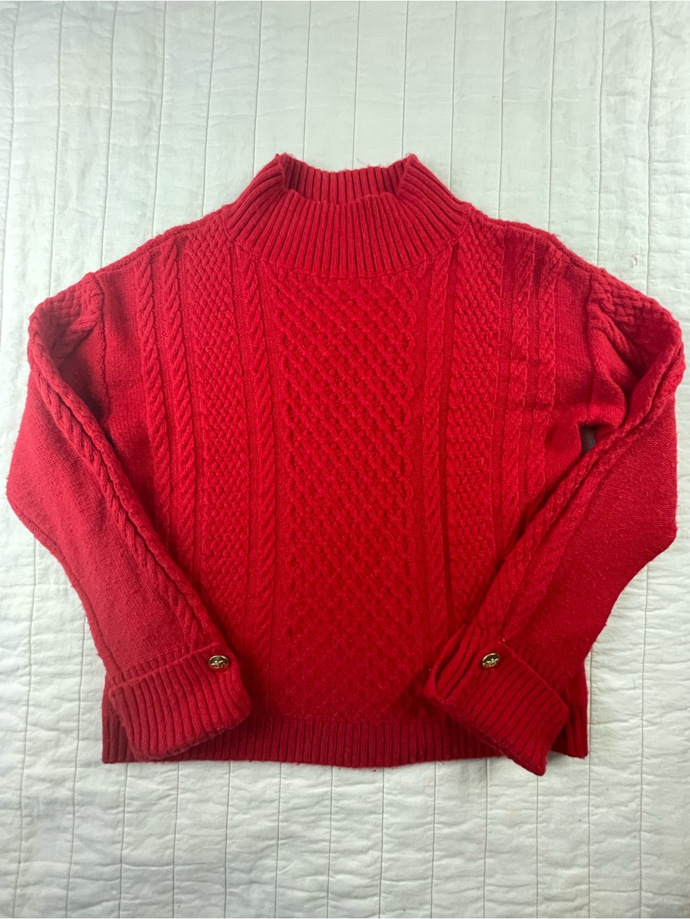 Talbots Red Cable-Knit Turtleneck Sweater with cute cuffed sleeves XS